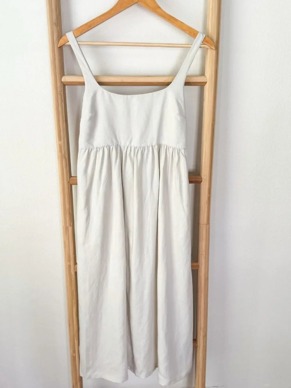 Zara Linen Cream Ivory Midi Dress Size XS Beige Minimalist Slip Sundress - Picture 3 of 10